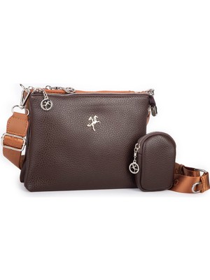 Nas Bag Mini Kadın 3 Gözlü Cüzdanlı Günlük  Çapraz Çanta Kahve Taba Lopez