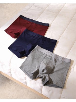 Bolero Erkek 3'lü Pamuklu Boxer Bordo Gri Lacivert