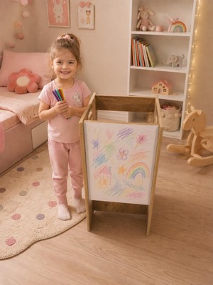 Pema Home %100 Mdf Montessori Çocuk Öğrenme Kulesi Merdiveni Oturaklı Çizim Masası
