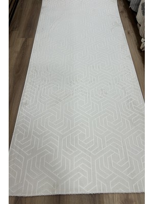 Beyome Kaymaz Taban Makinede Yıkanabilir Tek Renk Krem Kabartmalı Yumuşak Dokulu Halı