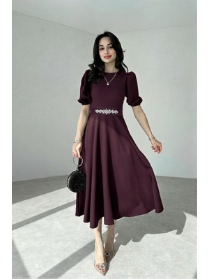 Alfudo Moda Collection Karpuz Kollu Midi Boy Elbise