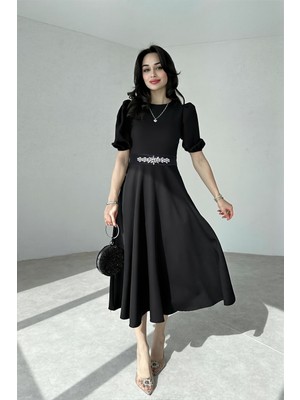 Alfudo Moda Collection Karpuz Kollu Midi Boy Elbise