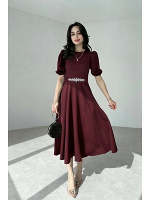 Alfudo Moda Collection Karpuz Kollu Midi Boy Elbise