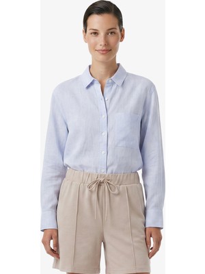 Nautica Kadın Mavi Regular Fit Keten Gömlek