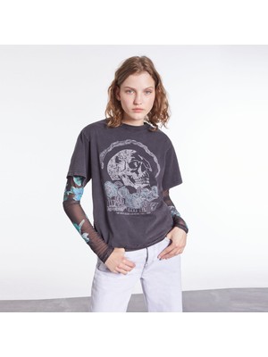 The Kooples Kadın Bisiklet Yaka Baskılı Siyah T-Shırt