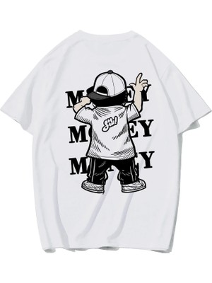 Brz Collection Unisex Oversize Money Money Money T-Shirt (Beyaz)