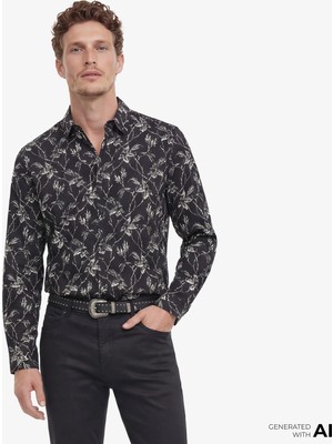 The Kooples Erkek Straıght Fıt Baskılı Siyah Gömlek