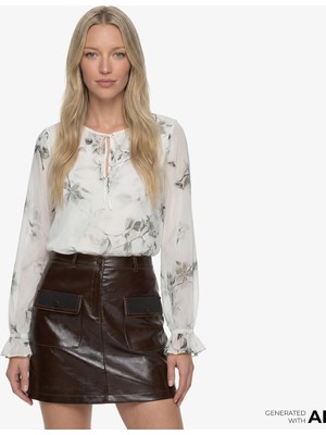 The Kooples Uzun Kollu Çiçek Desenli Krem Bluz