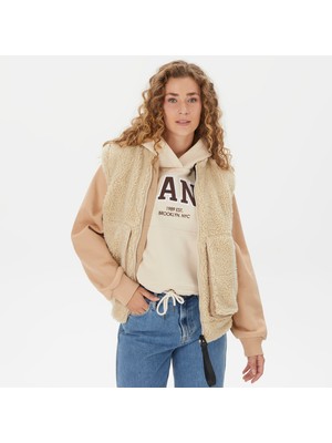 Rains Kofu Fleece Bomber Kadın Bej Yelek