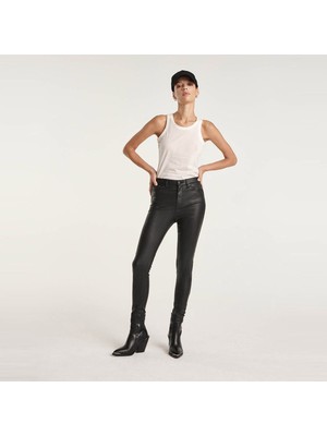 The Kooples Kadın Slım Fıt Deri Görünümlü Siyah Pantolon