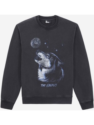 The Kooples Erkek Bisiklet Yaka Baskılı Siyah Sweatshırt