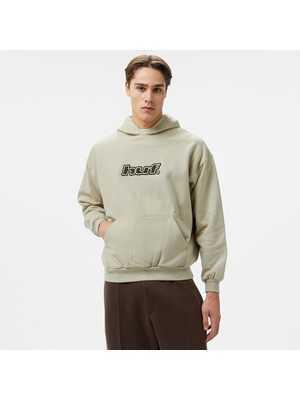 Huf Logo Applique Hooded Fleece Erkek Bej Hoodie