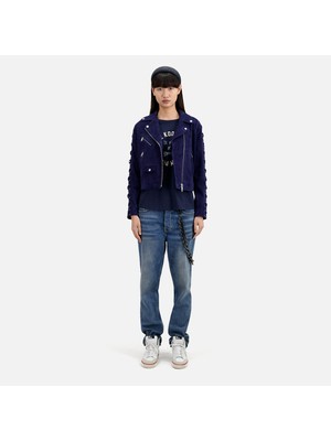 The Kooples Kadın Lacivert Süet Bıker Ceket