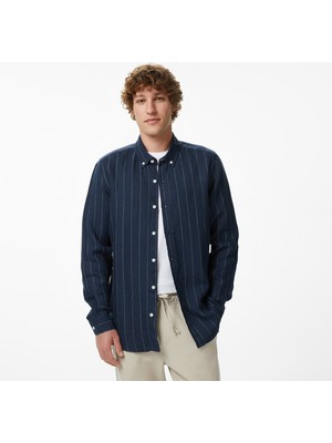 Nautica Erkek Lacivert Regular Fit Çizgili Gömlek