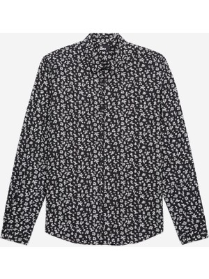 The Kooples Erkek Çiçek Desenli Straıght Fıt Uzun Kollu Siyah Gömlek