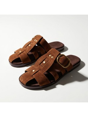 Topuktrend Kadın Süet Terlik Gold Tokalı Terlik, Yumuşak Tabanlı Şık Günlük Rahat Yazlık Casual Sandal Terlik Siyah, Kahverengi, Taba, Siyah