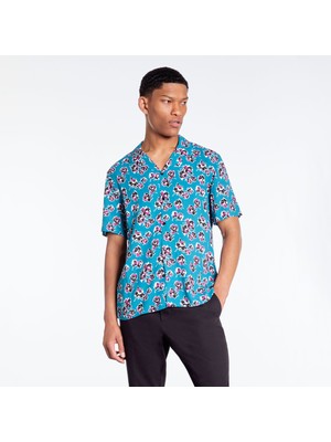 The Kooples Çiçek Desenli Straight Fit Erkek Mavi Gömlek