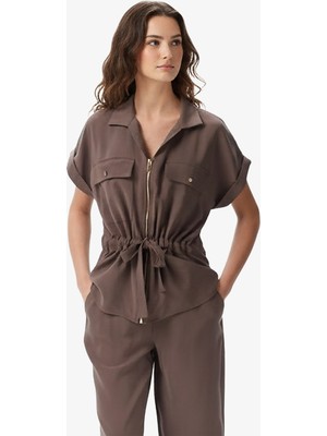 Nautica Kadın Kahverengi Regular Fit Kısa Kollu Gömlek