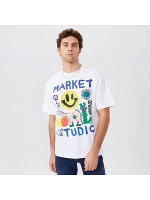 Market Smiley Collage Erkek Beyaz T-Shirt