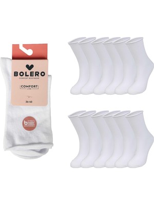 Bolero Kadın Roll Top Lastiksiz 12'li Pamuk Çorap Beyaz