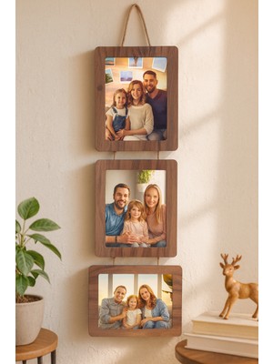 Empressco Şık 3’lü Ahşap Ipli Fotoğraf Çerçevesi, 15X21 Cm, Kemençe Renk