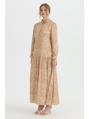 Esswaap Emprime Desenli Elbise  Camel