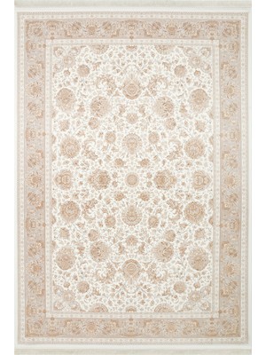 Cool Halı Zümrüt Krem Rengi Vintage Desenli Akrilik Viskon Soft Işıltılı Doku Klasik Şıklık Lüks Salon Halısı