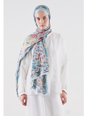 Fresh Scarfs Floral Whimsy Desen Rami Viskon Şal Soft Mavi