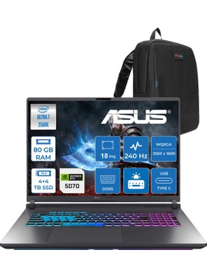 Asus Rog Strix G18 G815LP Intel Core Ultra 7 255HX Aı 80GB Ddr5 4tb+4tb SSD 8GB/RTX5070 115W 18-" 2.5k (2560 x 1600, Wqxga) 240Hz 3ms SRGB:100% Freedos Gaming Laptop WS9215F40+ZETTAÇANTA