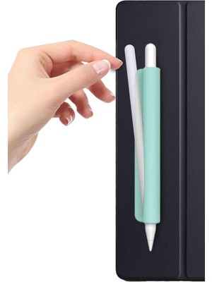Tüm Stylus Kalemlere ve Normal Kalemlere Uyumlu Yapışkanlı Silikon Kalem Tutucu (Turkuaz)
