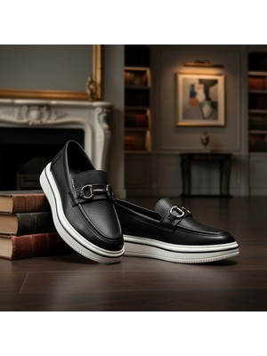 By Barretti Ithal Taban Siyah Tokalı Floeter Deri Loafer