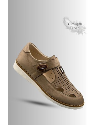 Sermoda Çocuk Sandalet - Cırtlı Süet Yumuşak Taban Erkek Çocuk Sandalet Kum