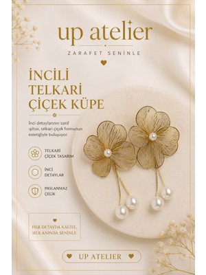 Up Atelier Modern Incili Telkari Tasarım Küpe 5cm