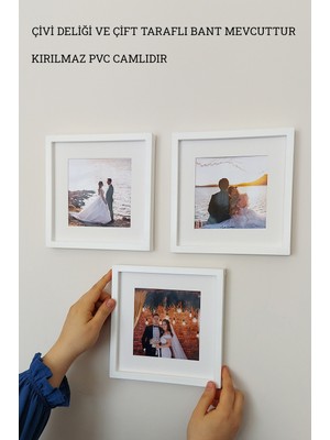 Empressco Şık 20X20 cm Pvc Camlı Sök-Tak Anı Çerçevesi, 3'lü Pasaportlu Set