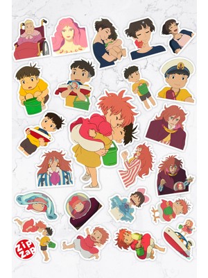 Zipzap Küçük Deniz Kızı Ponyo Anime Telefon Laptop Bullet Journal Yapışkanlı Folyo Sticker Paketi (23 Adet)