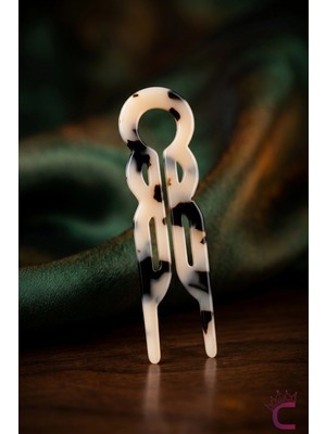 Cinderella Kablumbağa Sırtı Desenli French Pin Asetat Kemik Modern Topuz Tokası 9.2cm - Kaydırmaz Saç Çubuğu