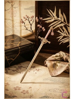Cinderella Pembe Sallantılı Taşlı Kılıç Tasarım Gold Metal Topuz Saç Tokası 20CM - Şık Gotik Tarz Çubuk Toka