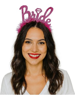 Drop Tedarik Fuşya Renk Bekarlığa Veda Italik Yazı Alyanslı Bride Taç