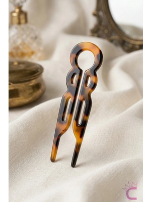 Cinderella Kahverengi Leopar Desenli French Pin Asetat Kemik Modern Topuz Tokası 9.2cm - Kaydırmaz Saç Çubuğu