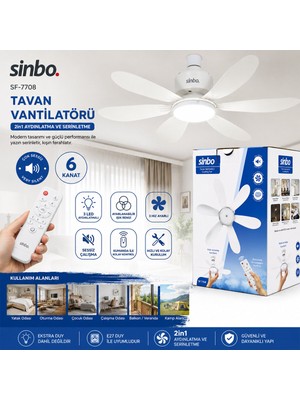 Marsilyan 3 LED Aydınlatmalı - Sessiz Çalışma 6 Kanat - Kumanda Tavan Vantilatör SF-7708 (4887)