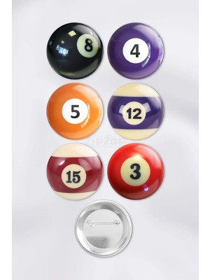 Zipzap Bilardo Topları Y2K Çanta Süsü Rozet Iğneli Buton Rozet Seti (6 Adet)
