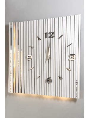 Empressco Modern 48X48CM Işıklı Sessiz Mekanizma Duvar Saati Bey-Bey Gümüş
