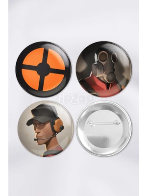 Zipzap Team Fortress 2 Video Oyun Çanta Süsü Iğneli Buton Rozet Seti (3 Adet)