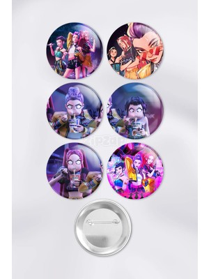 Zipzap Kpop Demon Hunters K-Pop Anime Animasyon Çanta Süsü Rozet Iğneli Buton Rozet Seti (6 Adet)