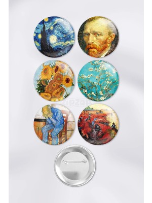 Zipzap Van Gogh Çanta Süsü Rozet Iğneli Buton Rozet Seti (6 Adet)