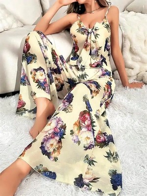 Veraura Lifestyle Closet Özel Tasarım Çiçek Desenli Salaş Kesim Şık Dekolteli 2'li Takım