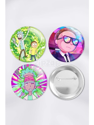 Zipzap Rick And Morty Anime Animasyon Çanta Süsü Rozet Iğneli Buton Rozet Seti (3 Adet)
