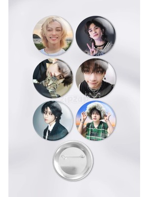 Zipzap Stray Kids Çanta Süsü Rozet Iğneli Buton Rozet Seti (6 Adet)