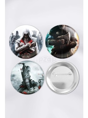 Zipzap Assassin's Creed Video Oyun Bilgisayar Oyunu Çanta Süsü Rozet Iğneli Buton Rozet Seti (3 Adet)