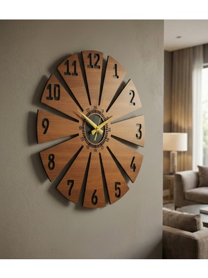 Empressco Ahşap Ceviz Renk Desenli Yılbaşı Sessiz Duvar Saati 50CM